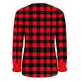 thumbnail image 5 of HOMBOM Womens Red T-Shirts Crew Neck Fall Long Sleeve Plaid Tops Puff Sleeve for Women, 5 of 6