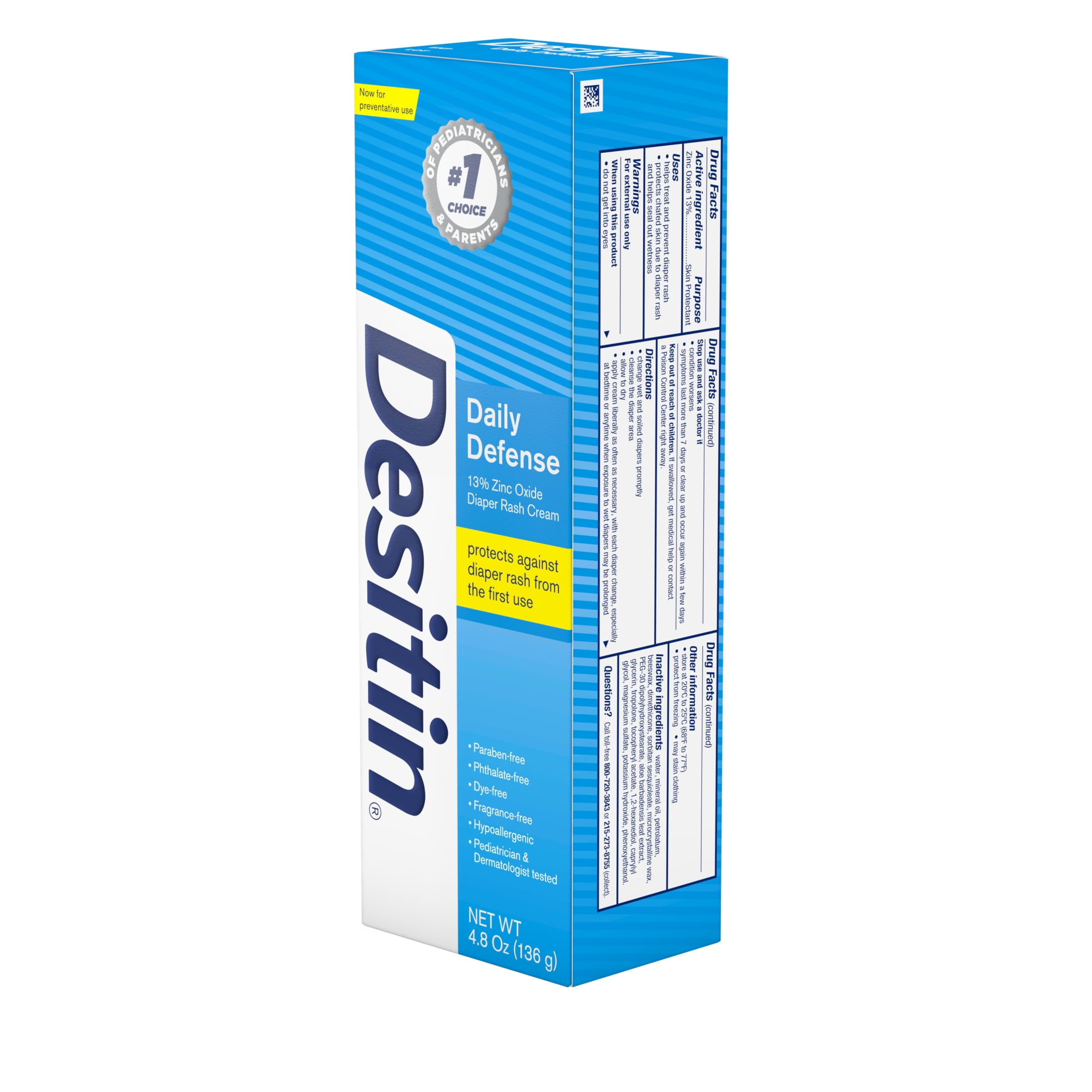 Desitin Daily Defense Baby Diaper Rash Cream, Butt Paste with Zinc Oxide, 4.8 oz