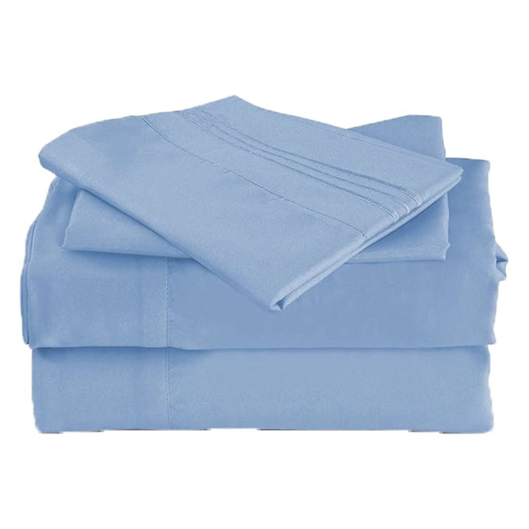 the Season Essentials Wrinkle Free Sheet Sets with Deep Pockets & Stain Resistant, 1800 Thread Count Bamboo Based – Light Blue, Queen