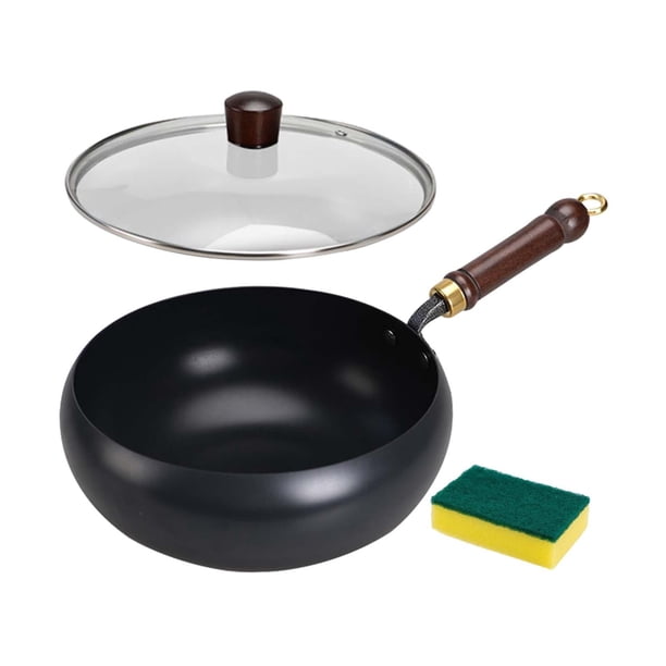 Wok de hierro de 9,45 pulgadas con tapa para cocina de inducción, sartén para saltear, fondo plano, ideal como regalo de inauguración de la casa,