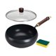 thumbnail image 1 of Wok de hierro de 9,45 pulgadas con tapa para cocina de inducción, sartén para saltear, fondo plano, ideal como regalo de inauguración de la casa,, 1 of 9