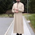 thumbnail image 2 of Celivon Mens Kaftan V Neck Casual Long Sleeve Thobe Loose Arabic Clothing Universal Fit Prayer Hood Ramadan Robes Beige, 2 of 4