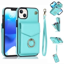 Mantto Compatible for iPhone 13 Wallet Case, RFID Blocking Shield Protective Shockproof Case with Card Slots Magnetic Rotated Ring Holder Kickstand Detachable Wrist Strap Handbag Cover,Mint