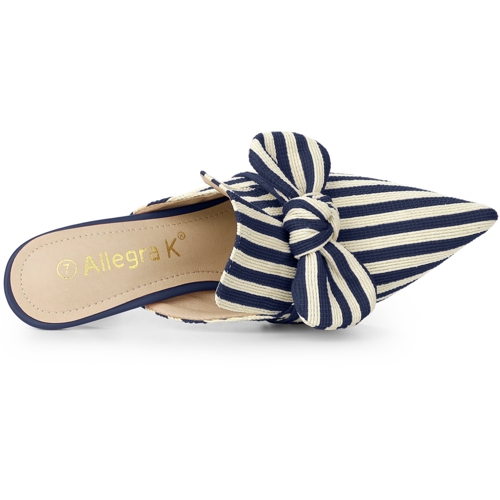 DARING DIVA Women's Stripe Bow Slip on Stiletto Heel Slides Mules Deep Blue 11