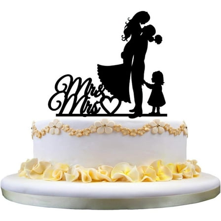 Wedding Cake Topper Bride and Groom with little GIRL Mrs & Mr