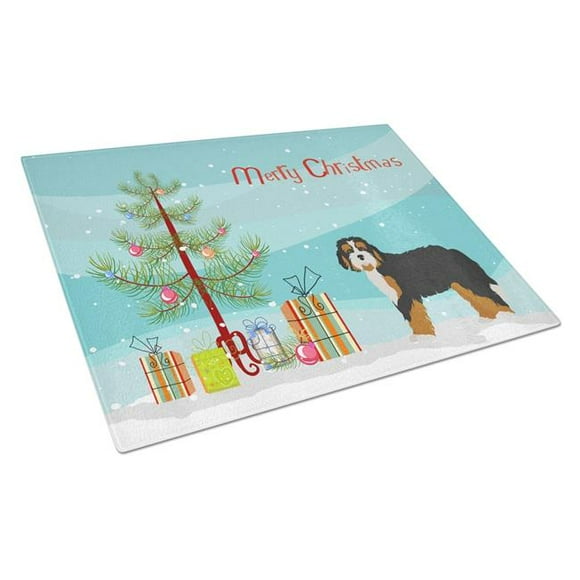 Carolines Treasures CK3804LCB Bernedoodle Christmas Tree Glass Cutting Board - Large