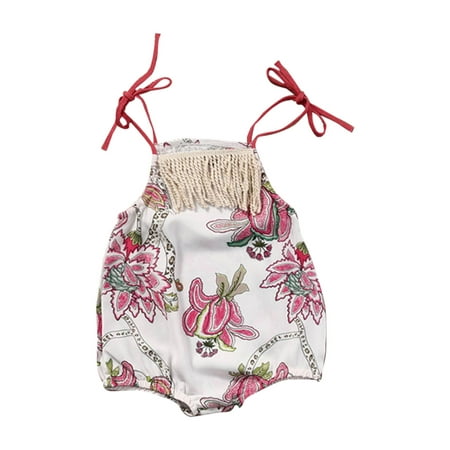 

Kids Girls Bodysuit Leisure Floral Printed Sleeveless Suspender Tassels Toddler Baby Playsuits Bodysuits Gifts To Child