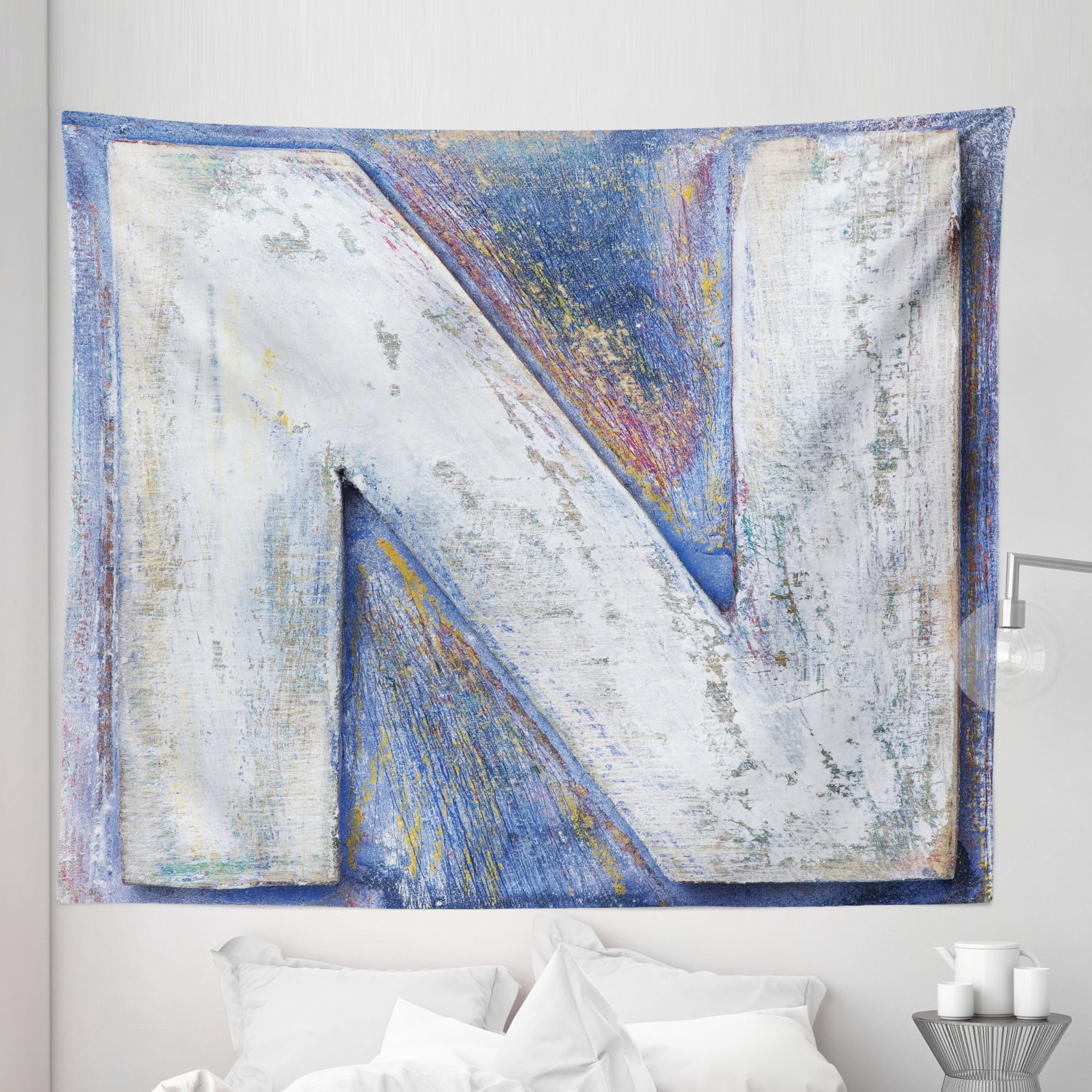 Letter N Tapestry, Uppercase Deteriorated Alphabet Typography Vintage ...