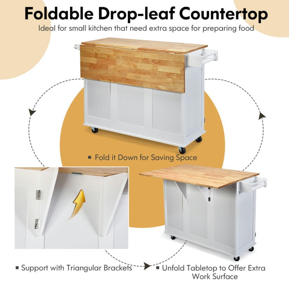 Finihen Rolling Storage Cabinet Cart, Kitchen Island Cart, Kitchen Island Trolley Cart Wood with Drop-Leaf Tabletop and Storage Cabinet, for Kitchen, Dining Room, White Finihen Rolling Storage Cabinet Cart, Kitchen Island Cart, Kitchen Island Trolley Cart Wood with Drop-Leaf Tabletop and Storage Cabinet, for Kitchen, Dining Room, White