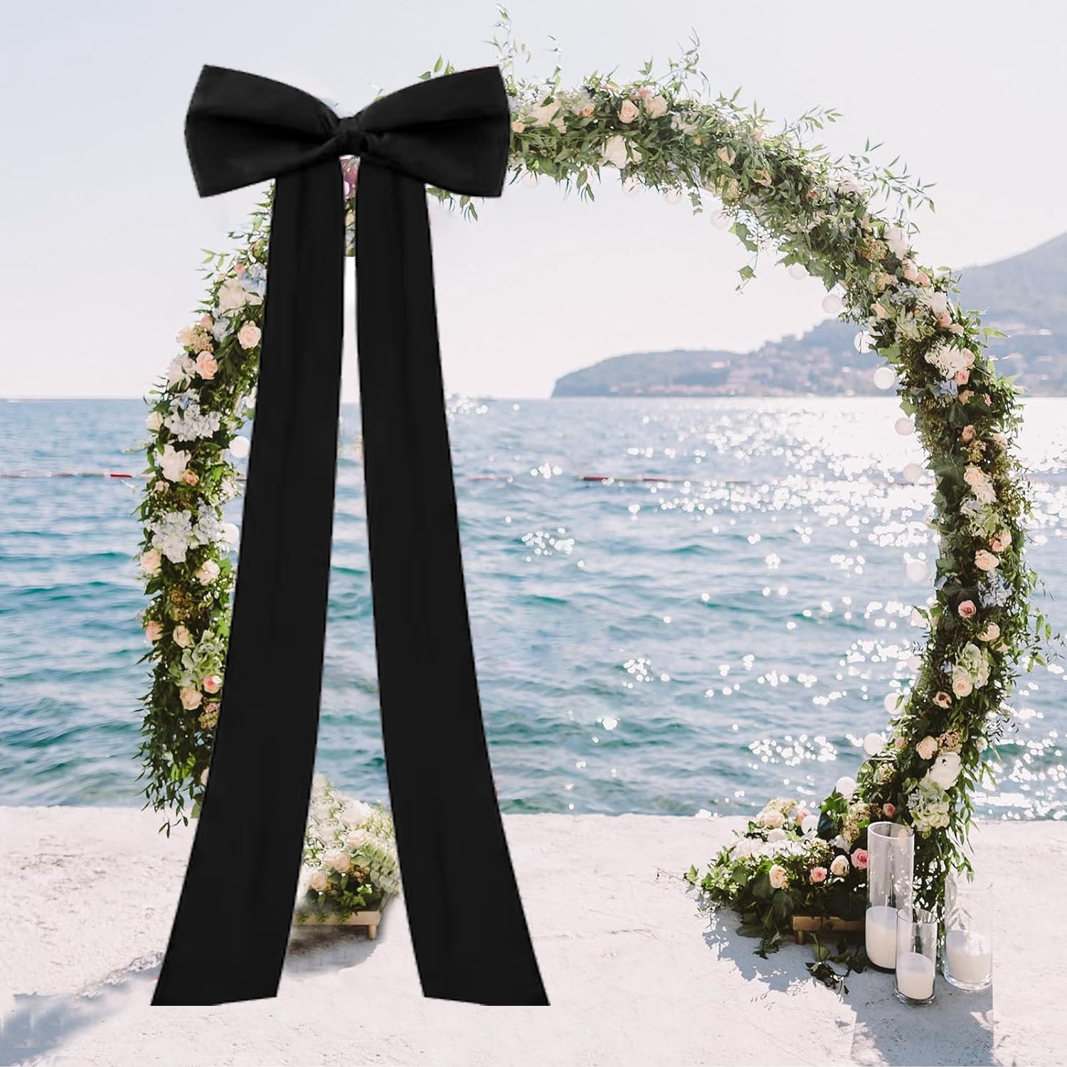 Meikd Extra-Large Decorative Bow: Giant Bow with Long Tassels—Perfect for Gift Decorations, Wedding Arches, Holiday Parties, and Christmas Trees (Black)