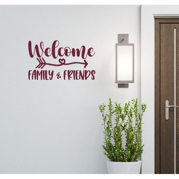 Welcome Friends & Family Entryway Decor for Wall - Inspirational Quotes for Door Porch Church - Matte Removable Vinyl Sticker for Home - Vinyl Wall Art Adhesive Wall Lettering, 23x14-Inch, Burgundy