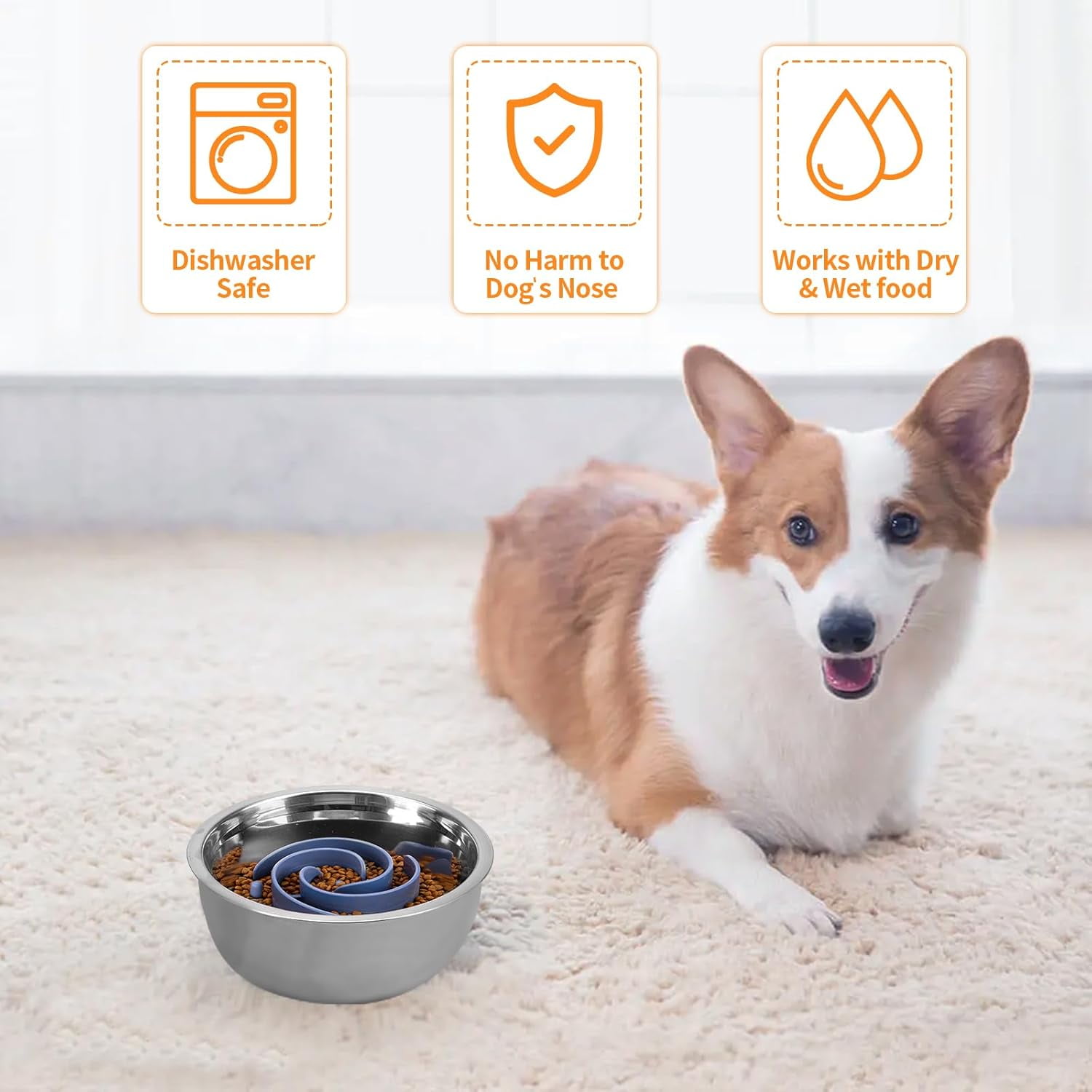Slow Feeder Dog Bowls Insert,  Soft Silicone Slow Eating Feeder Insert with Suction Cups for Small, Medium and Large Dogs, Fit into Basic and Elevated Dog Bowls, Dark Blue Dark Blue,L