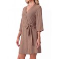 thumbnail image 3 of Women's Waffle Knit Robe 3/4 Sleeve V Neck Knee Length Wrap with Adjustable Waist Belt Dark Khaki 2XL, 3 of 4