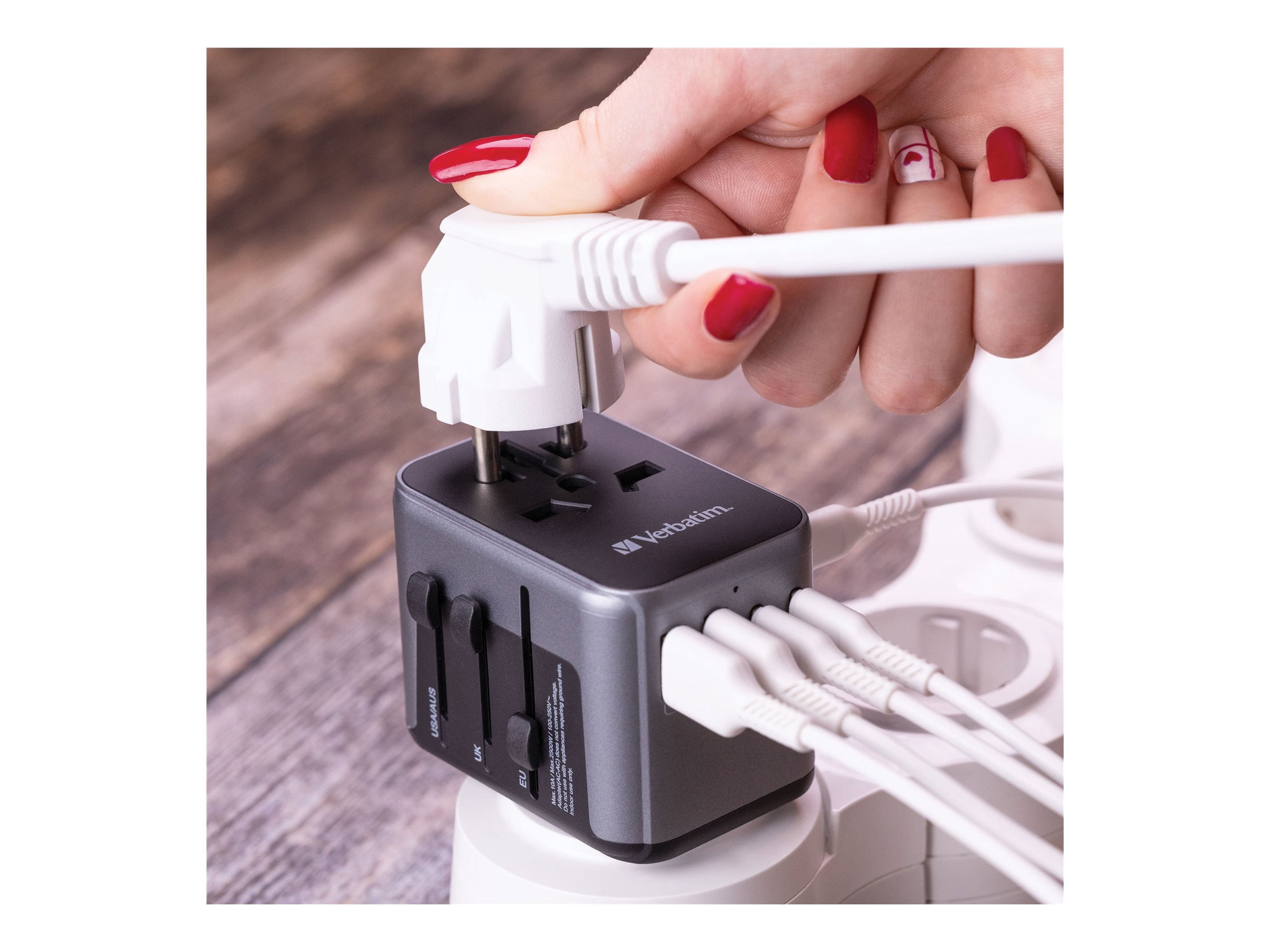 Verbatim UTA-03 Universal Travel Adapter 30W - USB -C, USB-A - 120 V AC, 230 V AC Input - 5 V DC, 9 V DC, 12 V DC, 15 V DC, 20 V DC Output - 3 A