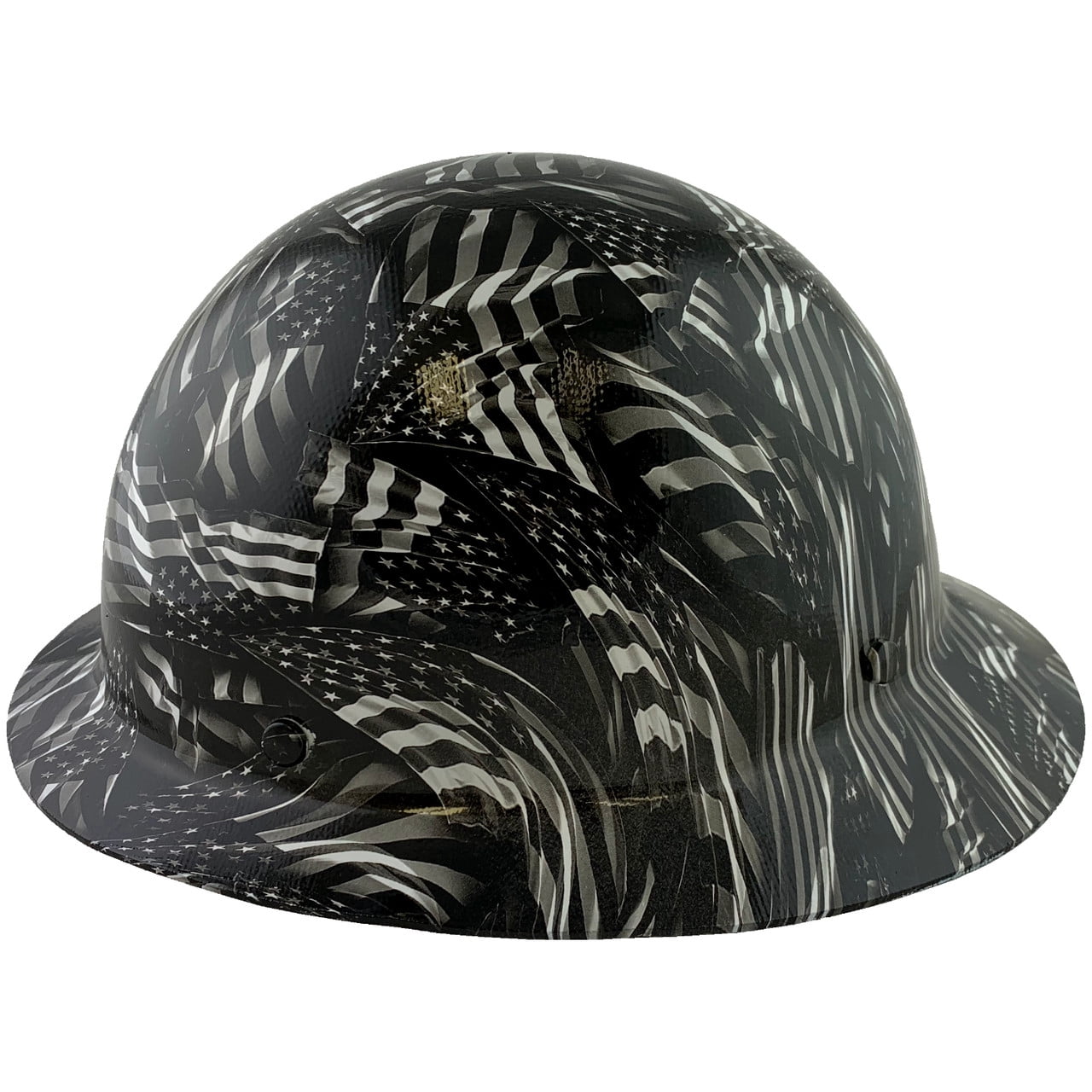 Skullgard Full Brim Fiberglass Hard Hat with Ratchet Suspension and Covert Flag Hydro Dip Design