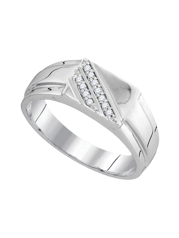 Size 12 10k White Gold Mens Round Diamond Diagonal Double Row Band