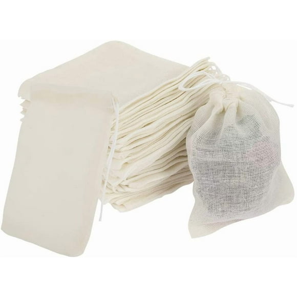 50 Pieces Muslin Bags, 100% Cotton Drawstring Bag Reusable Mesh Bags Snack Spices Bags Tea Coffee Filter Bags Crafts Soap Nuts Gift Bag