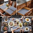 thumbnail image 3 of Navy Blue Striped Placemats for Dinning Table Set of 4, Farmhouse Striped Geometric Art Burlap Kitchen Place Mats Waterproof Cloth Table Mats, Indoor Outdoor Placemats Easy Clean Dinner Decor, 3 of 8
