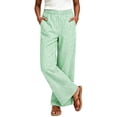 thumbnail image 3 of YOIAVAIOY Women's Casual Striped Wide Leg Pants High Waisted Elastic Waist Straight Long Trousers with Pockets Green M, 3 of 8