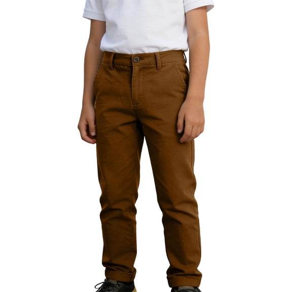WMQPNNS Boy's School Chino Pants with Pockets Boys Jeans Size 18 Straight Leg Trousers with Button for Toddler to Youth Boys, Size 5-6 Years,Brown