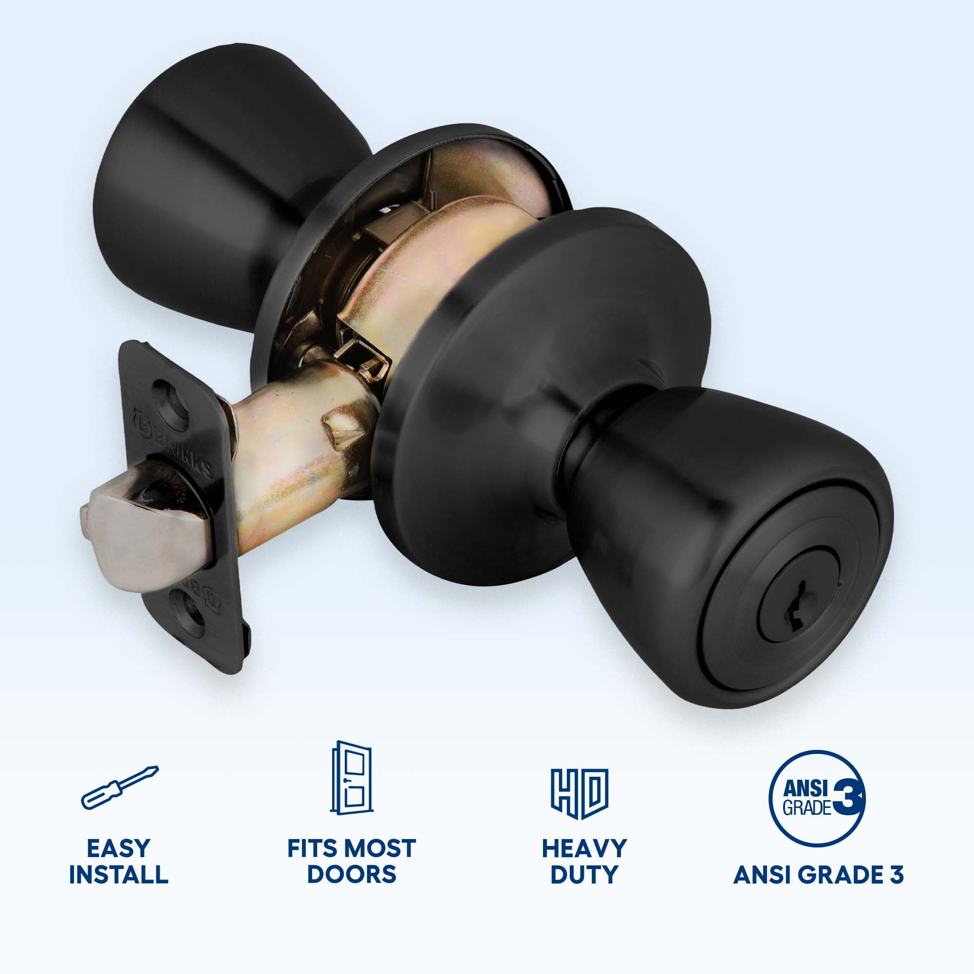 Brinks Keyed Entry Tulip Style Doorknob, Matte Black Finish