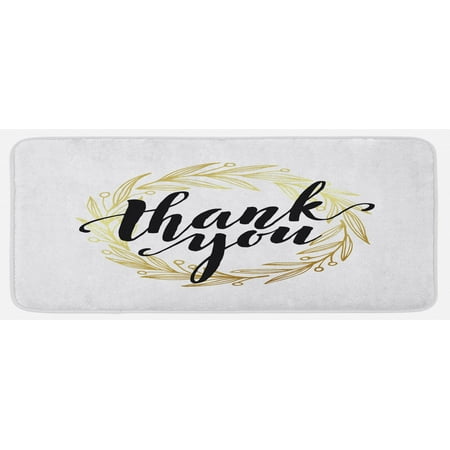

Modern Kitchen Mat Thank You Words Surrounded by the Olive Leaves Like Ivy with White Background Plush Decorative Kitchen Mat with Non Slip Backing 47 X 19 Yellow and Black by Ambesonne