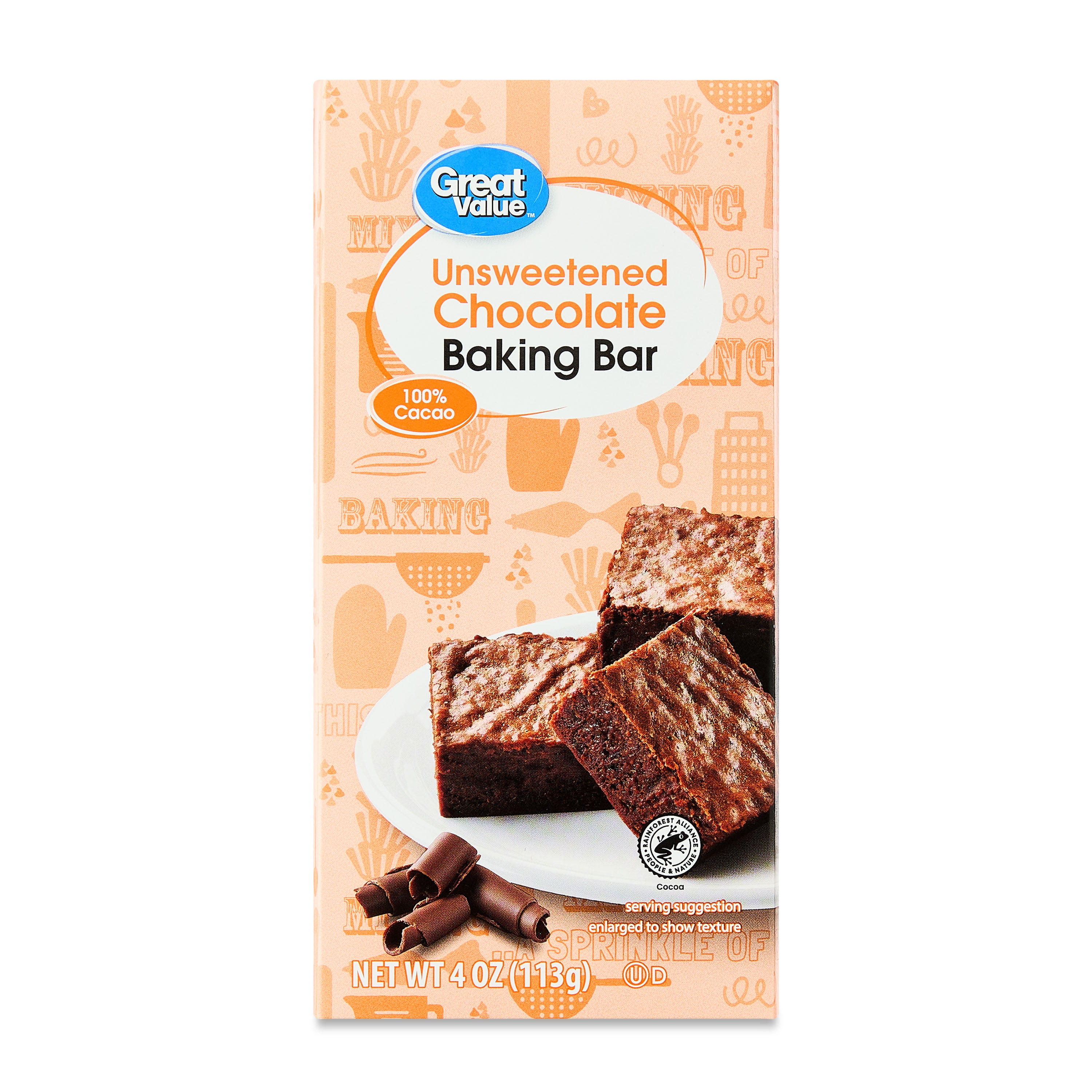 (2 pack) Great Value Unsweetened Chocolate Baking Bar, 4 oz