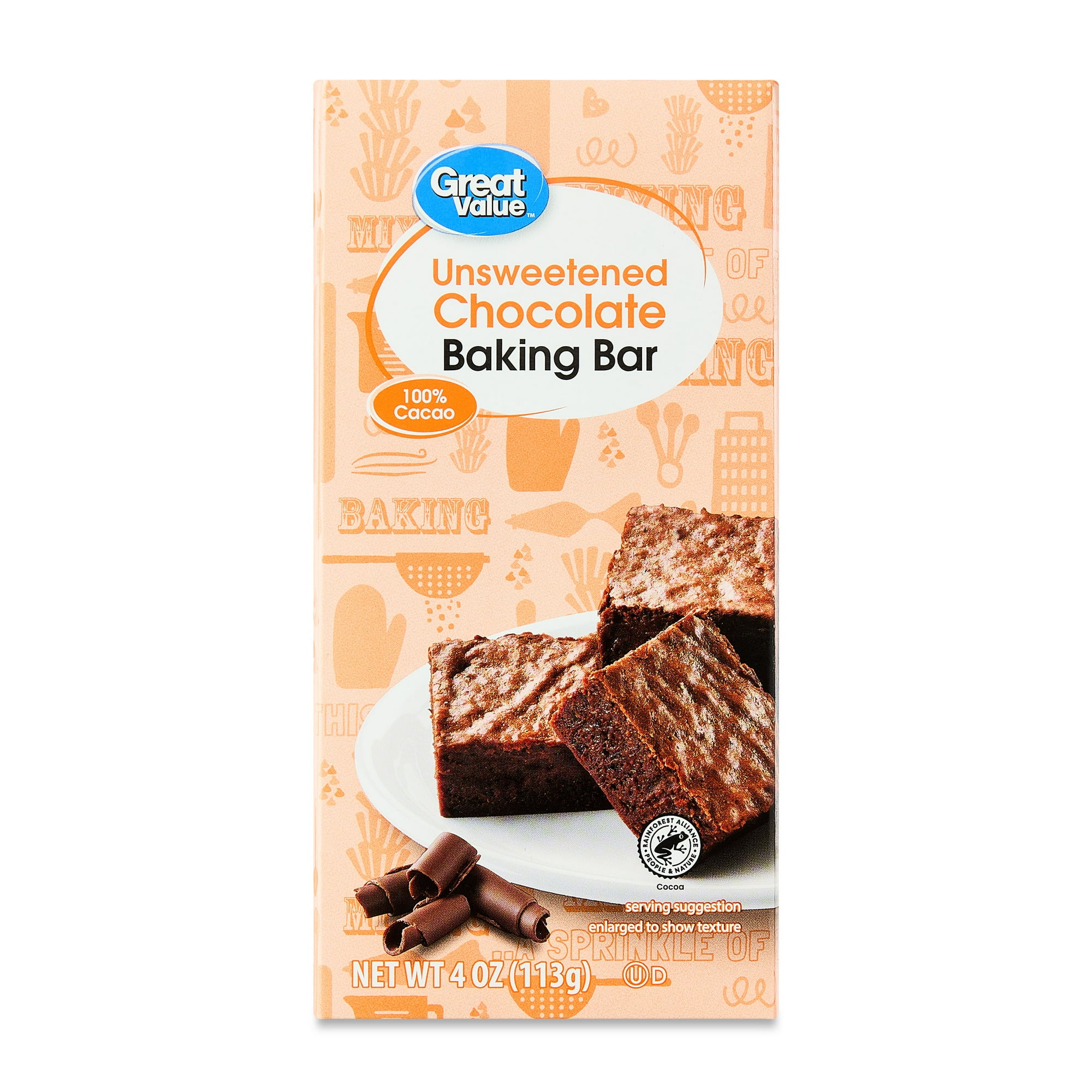 Great Value Unsweetened Chocolate Baking Bar, 4 oz