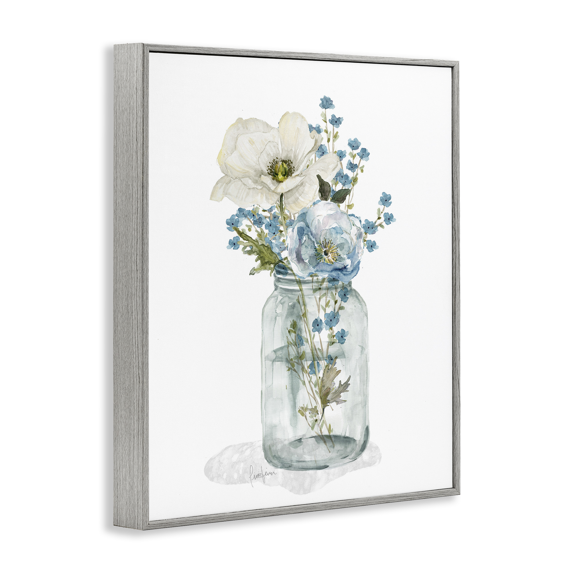 Stupell Industries Soft Flower Jar Botanical & Floral Painting Gray Framed Art Print Wall Art, 11 x 14