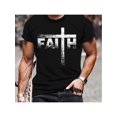 thumbnail image 1 of Men's Faith Print T-shirt, Casual Short Sleeve Crew Neck Tee, Men's Clothing For Outdoor, 1 of 5