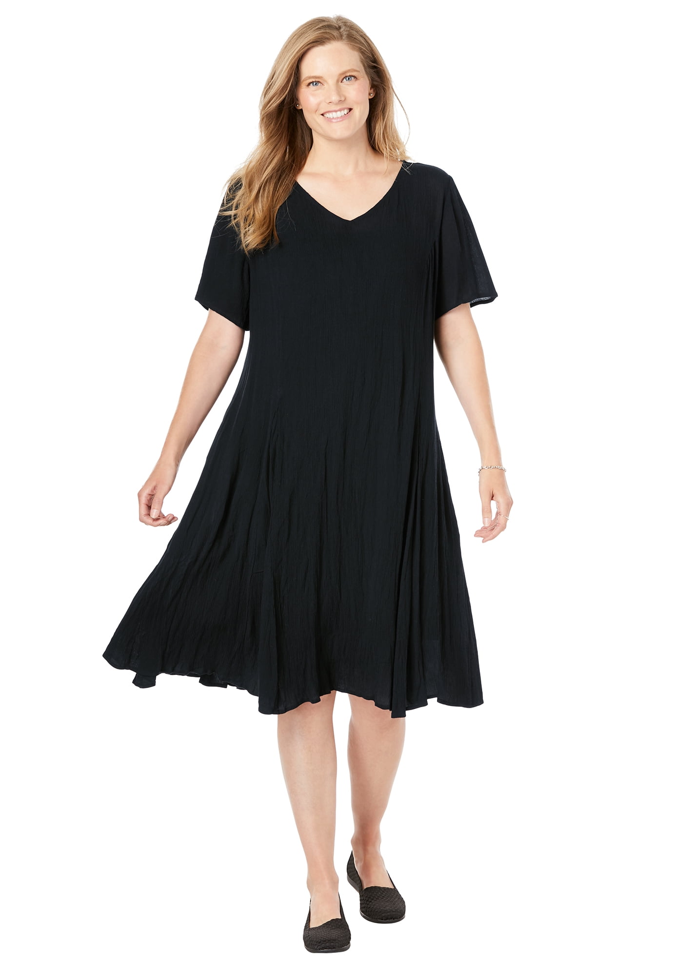 Woman Within - Woman Within Women's Plus Size Short Crinkle Dress Dress - Walmart.com - Walmart.com