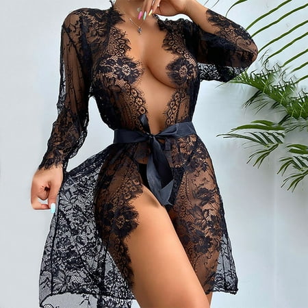 

Ykohkofe Women Sexy Lingerie Strap Underwear Solid Color Lace Lingerie Tie Lace Cardigan Set