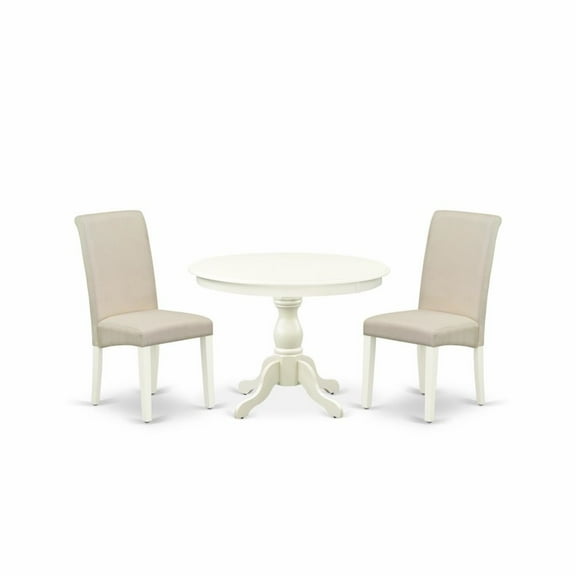 East West Furniture Hartland 3-piece Wood Dining Set in Linen White/Cream