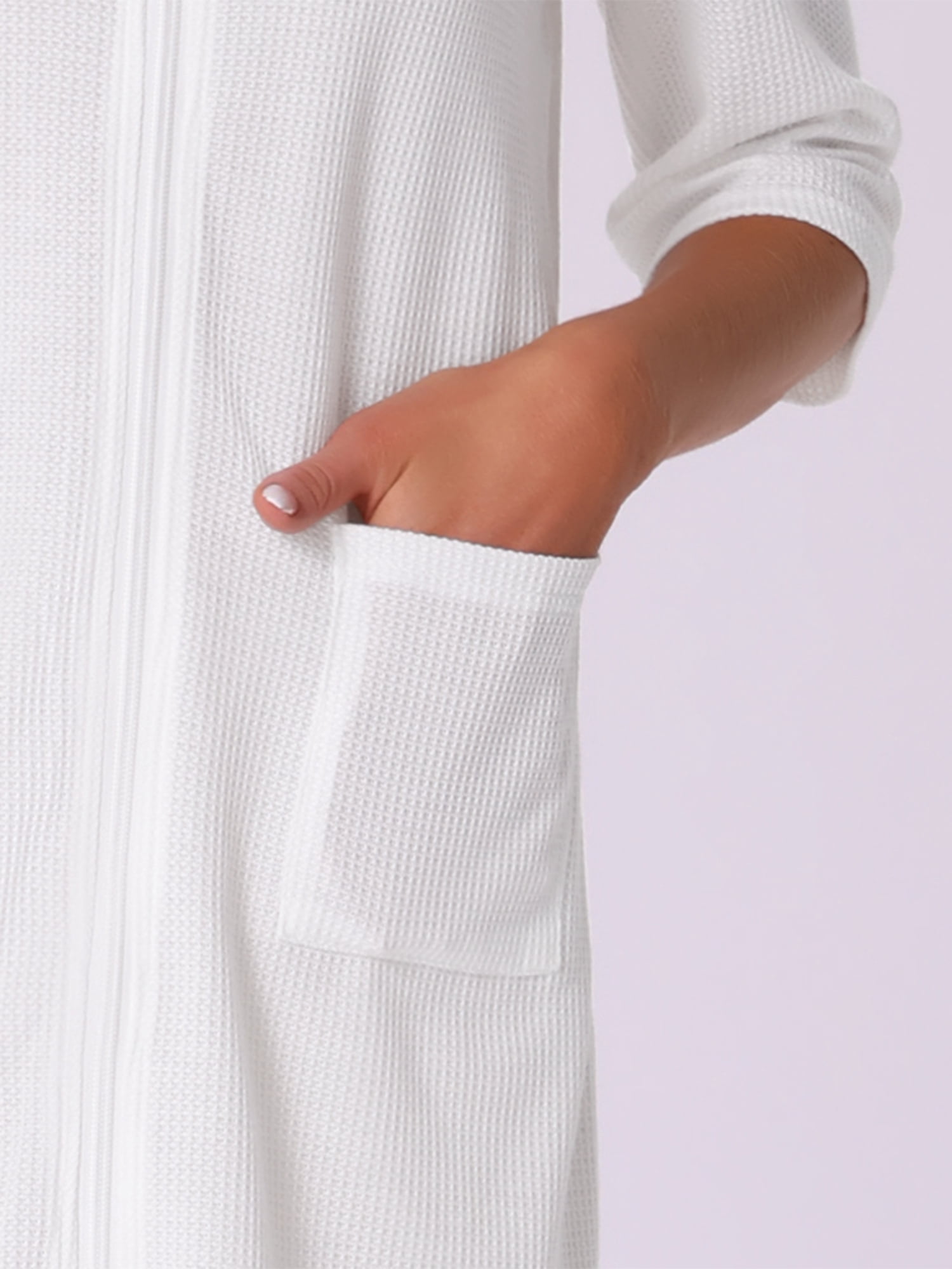DARING DIVA Women's Zipper Robes Waffle 3/4 Sleeves Bathrobe House Coat M White