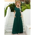 thumbnail image 3 of CALIPESSA Womens Summer Casual Loose Plain Swing Round Neck Short Sleeve Floor Long Maxi Dress With Pocket, 3 of 5
