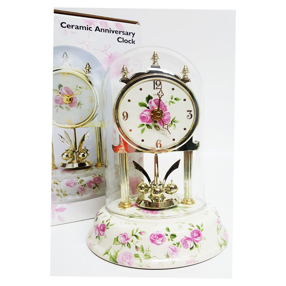 Linden Shelf/Mantel Ceramic Anniversary Dome Clock Pink Roses AWH187E