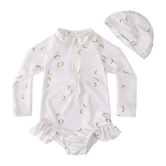 Hienoo Toddler Girls Floral Long Sleeve One Piece Swimsuit Quick Dry Bathing Suit Swimwear