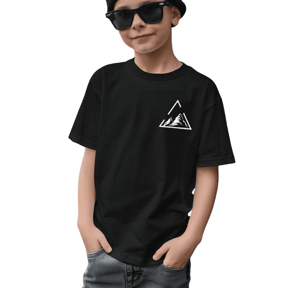 Mikrdoo Cool Triangle Mountain Print Casual Short Sleeve T-shirt For Boys, Kid Boys Summer Clothes Sizes 7-15