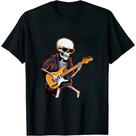COMIO Skeleton Playing Guitar Rock & Roll Boys Kids Halloween T-Shirt