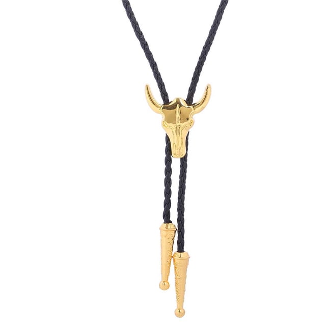 Sonducket Corbatas doradas para hombre Corbata de estilo occidental Bolo de moda ligera como regalo perfecto Ideal con cuerno en bolsas Paquete bronce Accesorios de disfraces dorado Sonducket AP004546-02