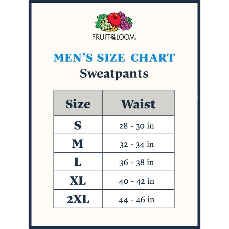 Fruit of the sales loom sweatpants size chart