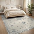 thumbnail image 3 of ODIKA 8'x10' Ivory Blue Geometric Medallion Traditional Washable Area Rug Ornate Border Framework with Botanical Motifs for King Size Bedroom Under Bed, Master Suite, Non-Shedding, Easy Care, 3 of 7