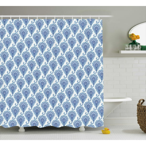 Indigo Shower Curtain Indian Paisley Decor With Floral Leaves Print On Raindrops Fabric Bathroom Set With Hooks 69w X 70l Inches Turquoise Sky Blue And Navy Blue By Ambesonne Walmart Com