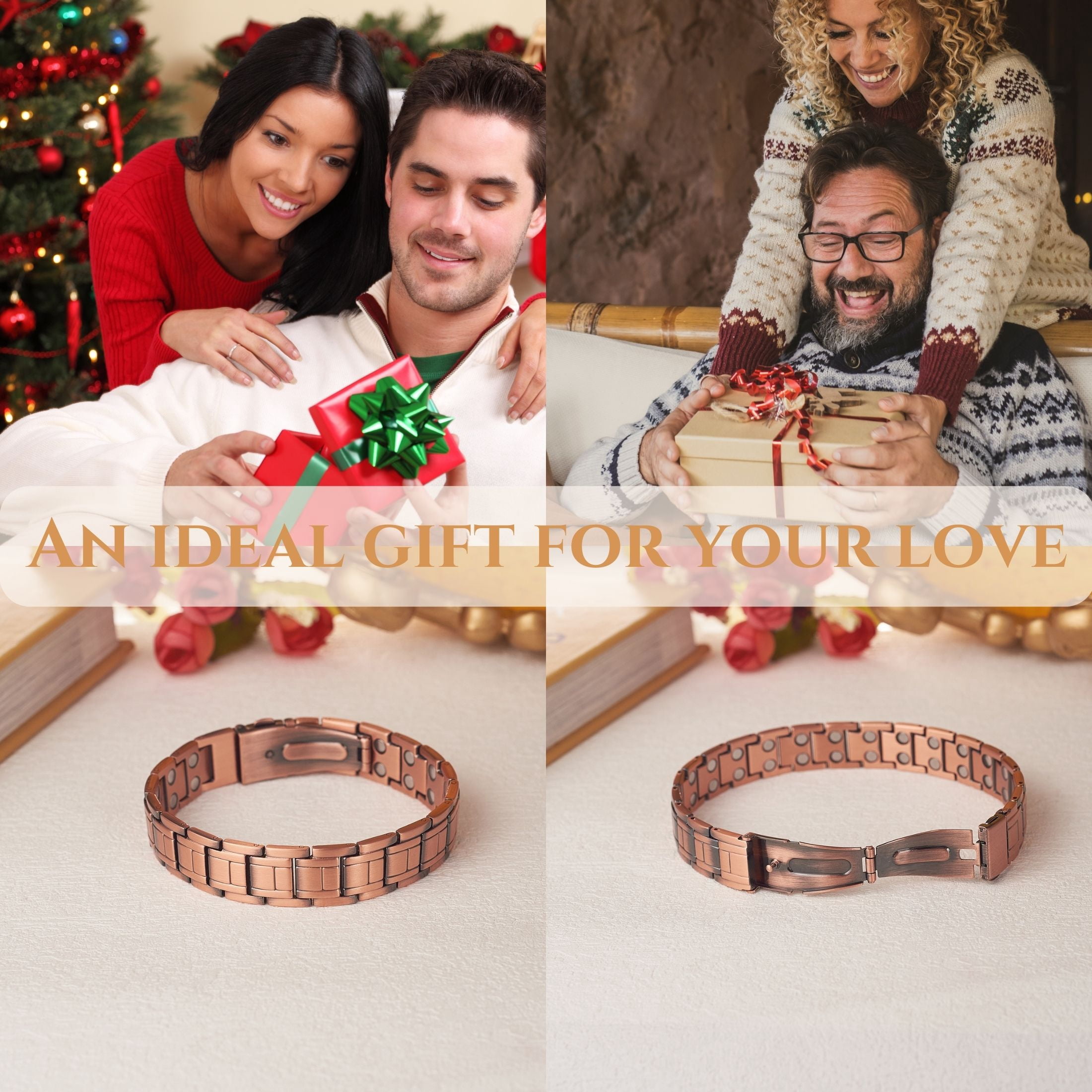 Vagzen 2X Strength Magnetic Copper Bracelet for Men, Gifts for Husband, Length 8.3 In, Width 0.6 In