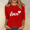 thumbnail image 2 of T-shirt Décontracté à Col Rond pour Femmes Imprimé Cœur pour la Saint-Valentin Manches Trois-Quarts, 2 of 5