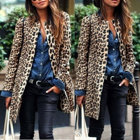 Cheetah Print Cardigan - Mosunx Women Leopard Sexy Winter Warm New Wind Coat Cardigan Leopard Print Long Coat
