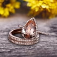 thumbnail image 5 of Milgrain Art Deco Trio Set 2 Carat Morganite Engagement Ring On 10k Rose Gold Pear Shape Gemstone Halo Ring With Matching Band Surprisingly Ring, 5 of 5