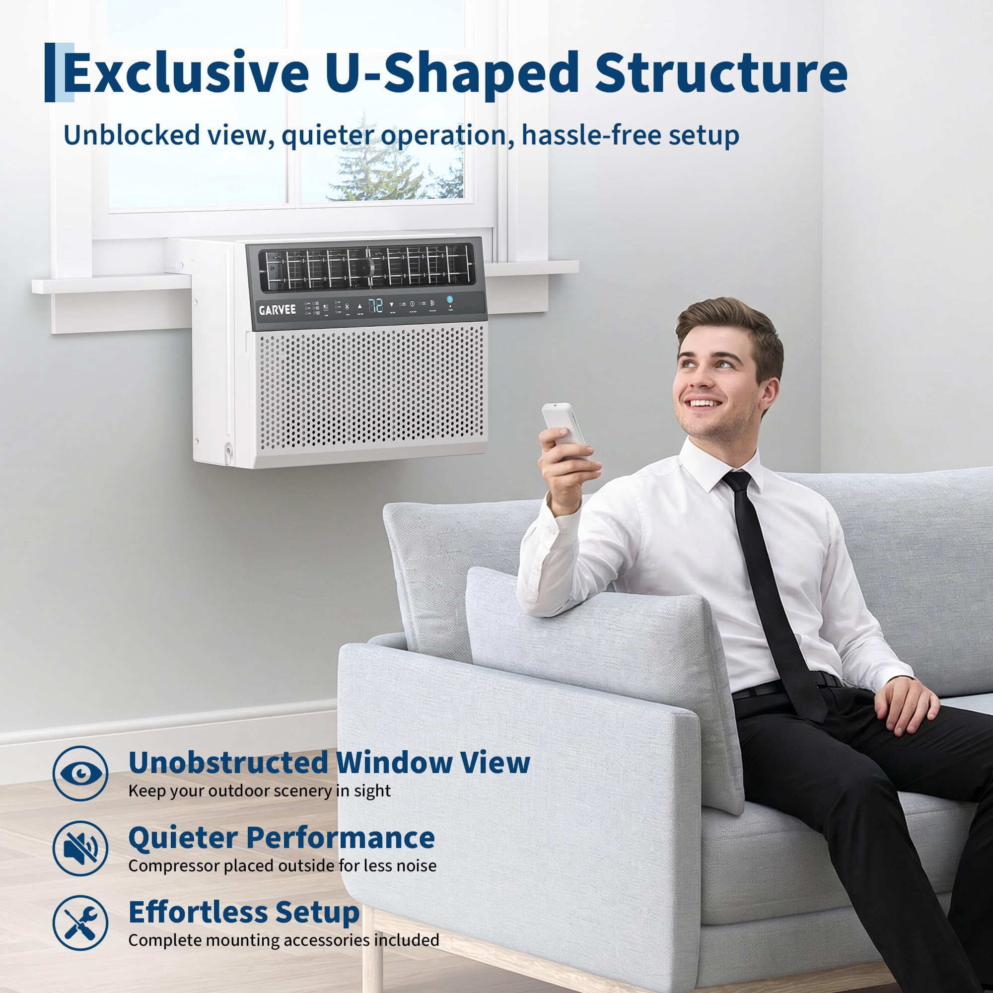 Garvee 6000 BTU Window Air Conditioner, 6-in-1 U-Shape AC Units with Remote Control, Open Window Flexibility, Cools up to 270 Sq.ft, 115V, White
