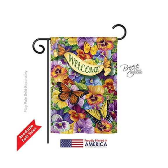 Breeze Decor 54082 Floral Pansies with Butterflies 2-Sided Impression Garden Flag - 13 x 18.5 in.