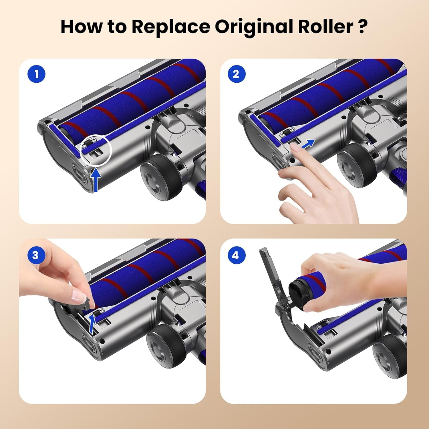 Vacuum Head Replacement for Dy-Son V7 V8 V15 V10 V11 SV14 SV12 SV11 SV10 Vacuum Cleaners with LED Headlights V Shape Roller Brush Head Replacement Parts for Hardwood Floor Carpets Attachment thumbnail 12